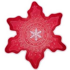 Hallmark‎ Red Snowflake Shaped Dish Serving Bowl Christmas Holiday 9 in HGE356